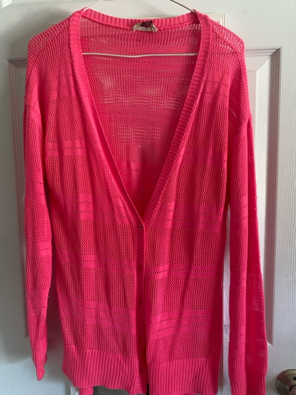 Women’s Open-Knit Button Cardigan - Bright Pink